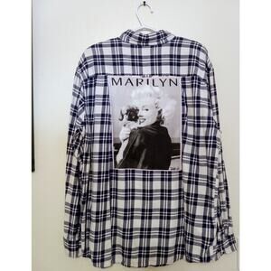 Upcycled CHAPS Flannel w/ Marilyn Monroe Patch — Handmade One-of-a-Kind SZ L